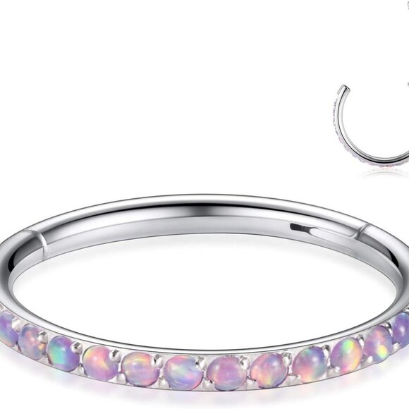 Elegant 16G Silver-Purple Opal Nose Ring Hoop in 316L Surgical Steel - Picture 1 of 4